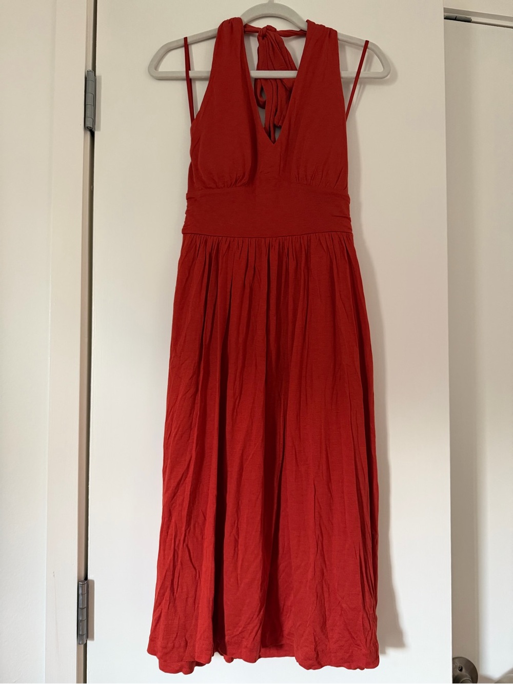 Banana Republic Red V-Neck Halter Midi Dress